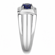 Load image into Gallery viewer, Men&#39;s Sapphire Ring Stainless Steel Round Dark Blue Montana CZ Square - Jewelry Store by Erik Rayo
