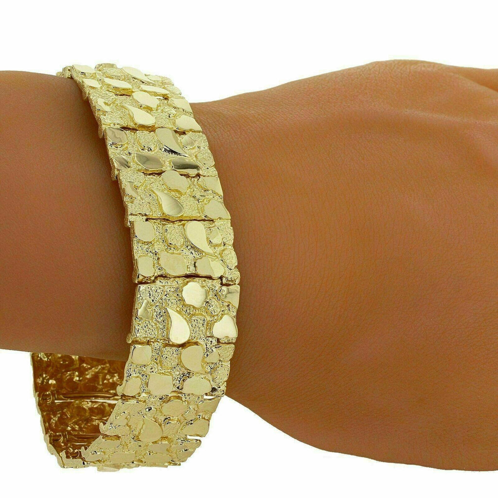 Men's Solid 14k Yellow Gold Nugget Bracelet 7" 21.5mm 55-56.5 grams - Jewelry Store by Erik Rayo