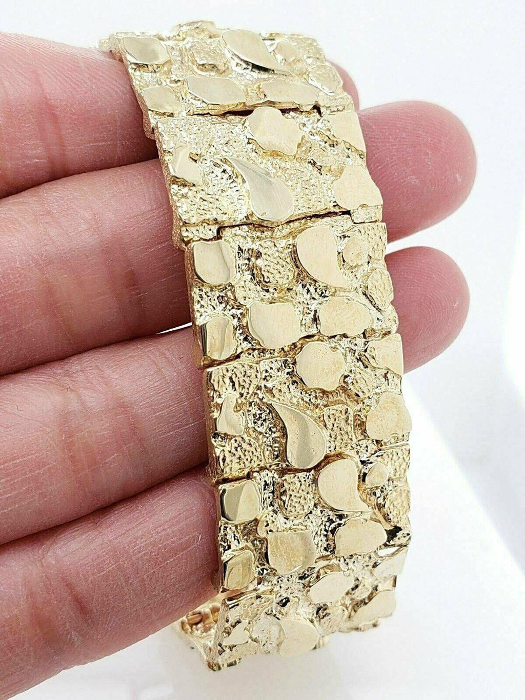 Men's Solid 14k Yellow Gold Nugget Bracelet 7" 21.5mm 55-56.5 grams - Jewelry Store by Erik Rayo