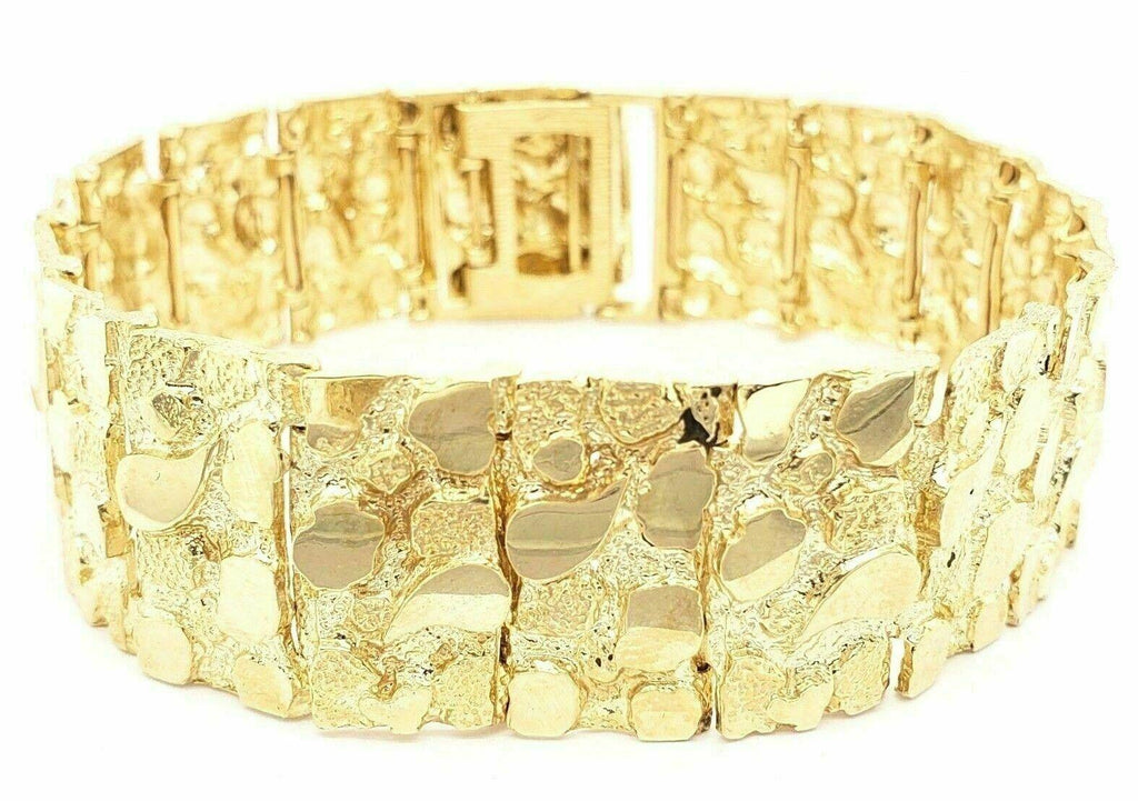 Men's Solid 14k Yellow Gold Nugget Bracelet 7" 21.5mm 55-56.5 grams - Jewelry Store by Erik Rayo
