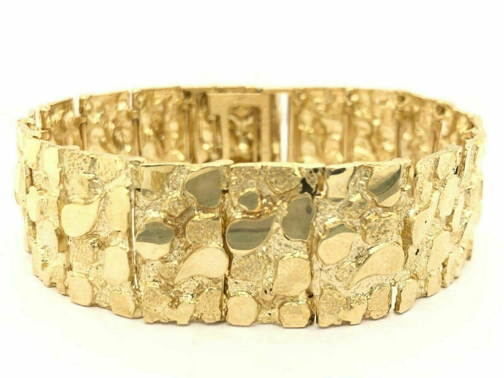 Men's Solid 14k Yellow Gold Nugget Bracelet 7" 21.5mm 55-56.5 grams - Jewelry Store by Erik Rayo