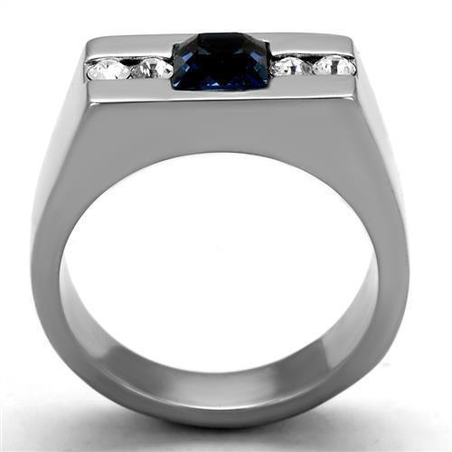 Men's Square Princess Cut Ring Aqua Blue Topaz cz Stainless Steel - Jewelry Store by Erik Rayo