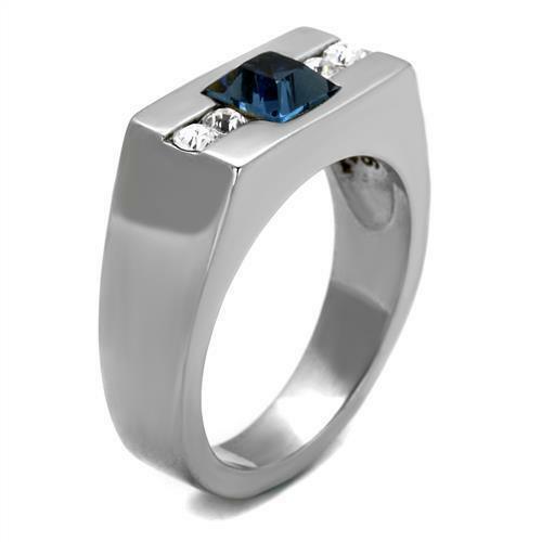 Men's Square Princess Cut Ring Aqua Blue Topaz cz Stainless Steel - Jewelry Store by Erik Rayo