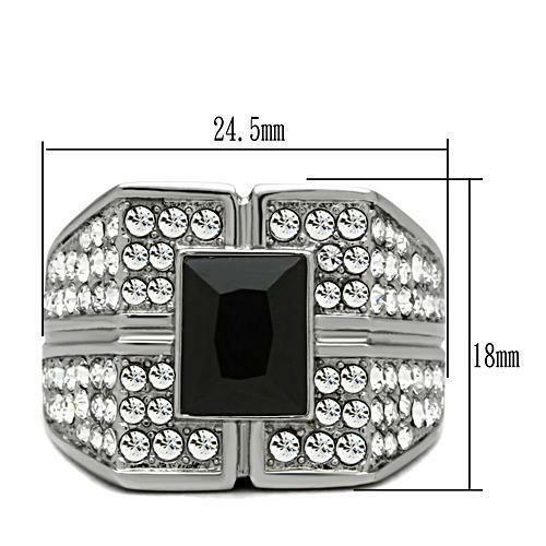 Men's Stainless Steel Square Rectangle Black Onyx & Pave CZ Ring - Jewelry Store by Erik Rayo
