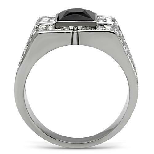 Men's Stainless Steel Square Rectangle Black Onyx & Pave CZ Ring - Jewelry Store by Erik Rayo