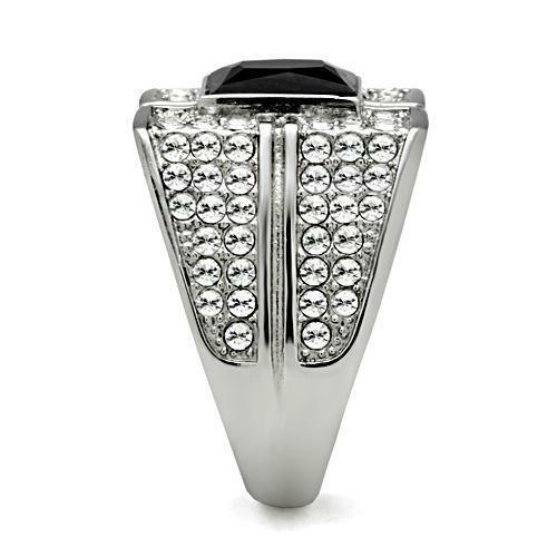 Men's Stainless Steel Square Rectangle Black Onyx & Pave CZ Ring - Jewelry Store by Erik Rayo