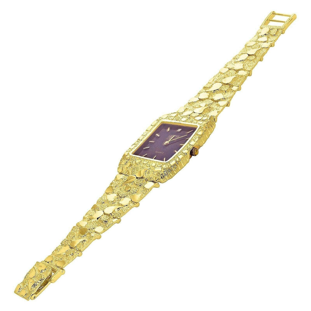 Men's Watch 10k Yellow Gold Nugget Bracelet Link Wrist Geneve with Diamond 7.5-8 49g - Jewelry Store by Erik Rayo