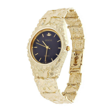 Men's Watch 10k Yellow Gold Nugget Link Band Geneve Wrist 7-7.5 47 grams - Jewelry Store by Erik Rayo