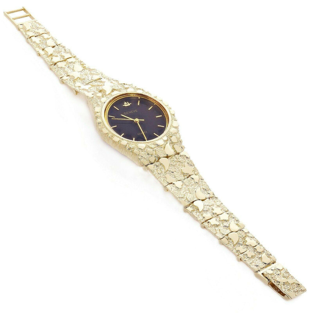 Men's Watch 10k Yellow Gold Nugget Link Band Geneve Wrist 7-7.5 47 grams - Jewelry Store by Erik Rayo