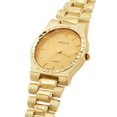 Men's Watch 10k Yellow Gold Watch Link Wrist Band with Geneve Diamond Watch 8.5-9 56.5 grams - Jewelry Store by Erik Rayo