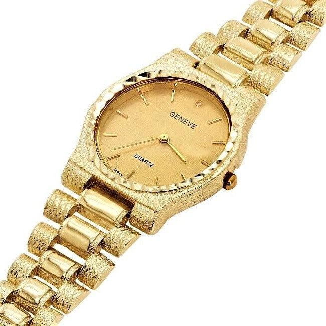 Men's Watch 10k Yellow Gold Watch Link Wrist Band with Geneve Diamond Watch 8.5-9 56.5 grams - Jewelry Store by Erik Rayo