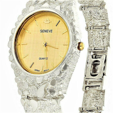 Men's Watch 925 Sterling Silver Nugget Wrist Watch with Geneve Watch 7 Graduated Band 42g - Jewelry Store by Erik Rayo