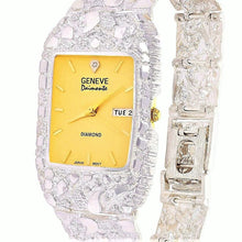 Load image into Gallery viewer, Mens 925 Sterling Silver Nugget Wrist Watch Geneve Real Natural Diamond Watch 7.5-8 47gram Womens Unisex - Jewelry Store by Erik Rayo
