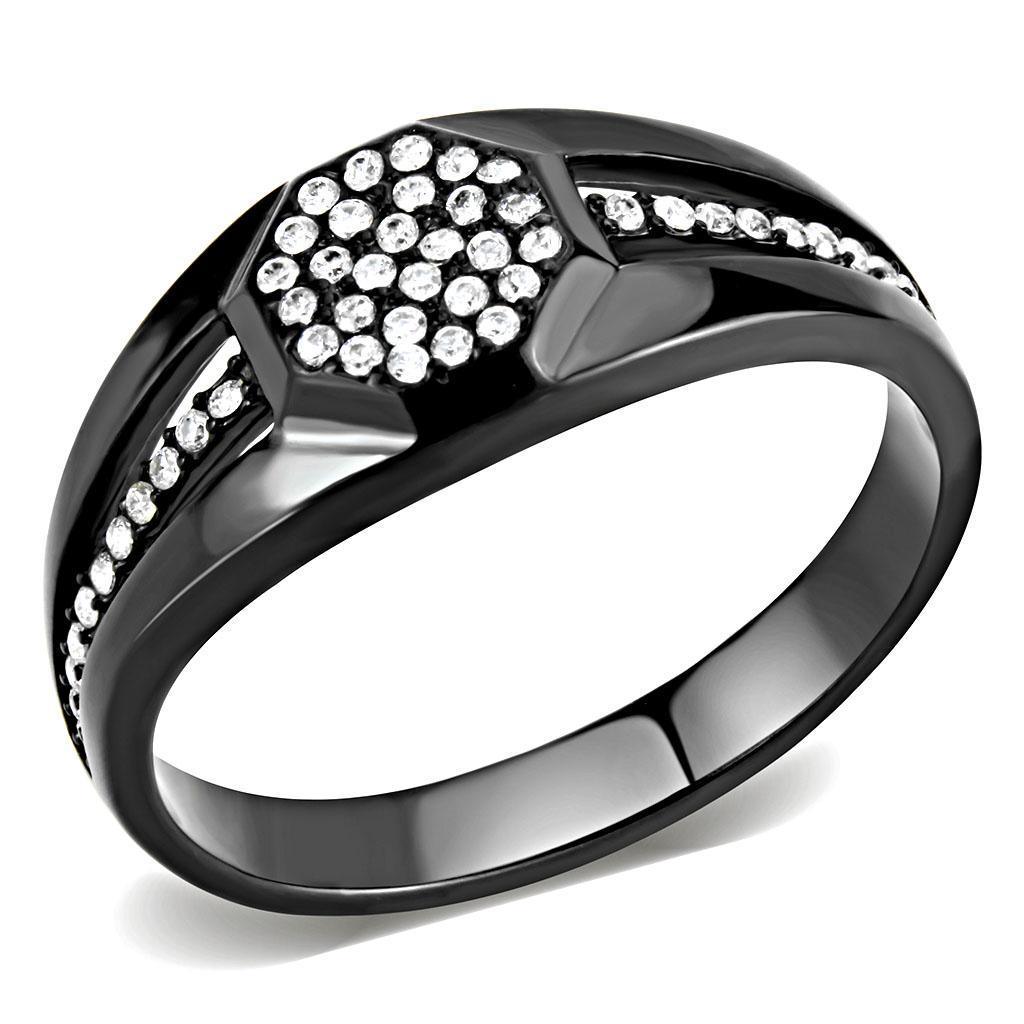 Mens Black Ring Anillo Para Hombre Stainless Steel Ring with AAA Grade CZ in Clear Forio - Jewelry Store by Erik Rayo