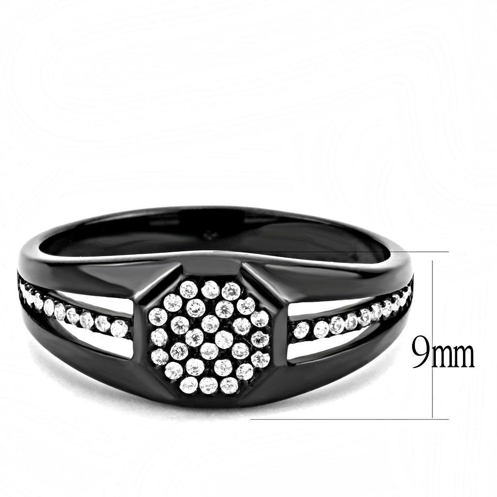 Mens Black Ring Anillo Para Hombre Stainless Steel Ring with AAA Grade CZ in Clear Forio - Jewelry Store by Erik Rayo
