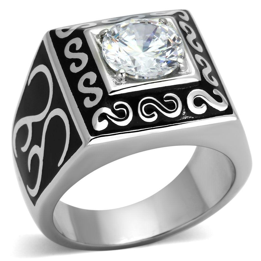 Mens Black Ring Anillo Para Hombre Stainless Steel Ring with AAA Grade CZ in Clear Guastalla - Jewelry Store by Erik Rayo