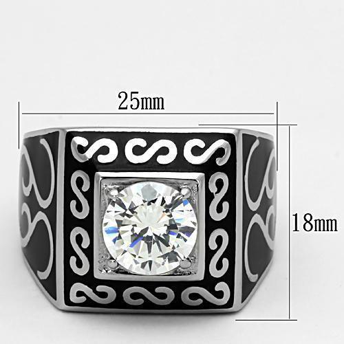 Mens Black Ring Anillo Para Hombre Stainless Steel Ring with AAA Grade CZ in Clear Guastalla - Jewelry Store by Erik Rayo