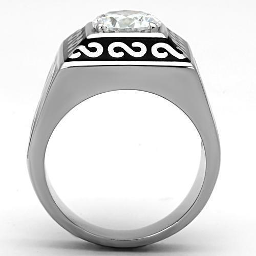 Mens Black Ring Anillo Para Hombre Stainless Steel Ring with AAA Grade CZ in Clear Guastalla - Jewelry Store by Erik Rayo