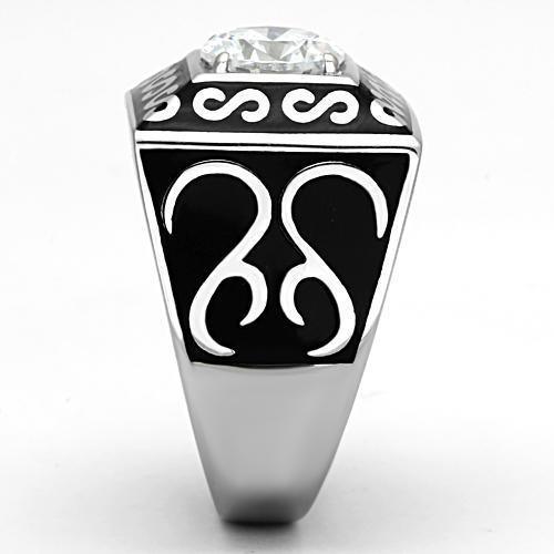 Mens Black Ring Anillo Para Hombre Stainless Steel Ring with AAA Grade CZ in Clear Guastalla - Jewelry Store by Erik Rayo