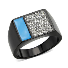 Load image into Gallery viewer, Mens Black Ring Rectangular Turquoise Stainless Steel Ring in Sea Blue with Diamonds - Jewelry Store by Erik Rayo
