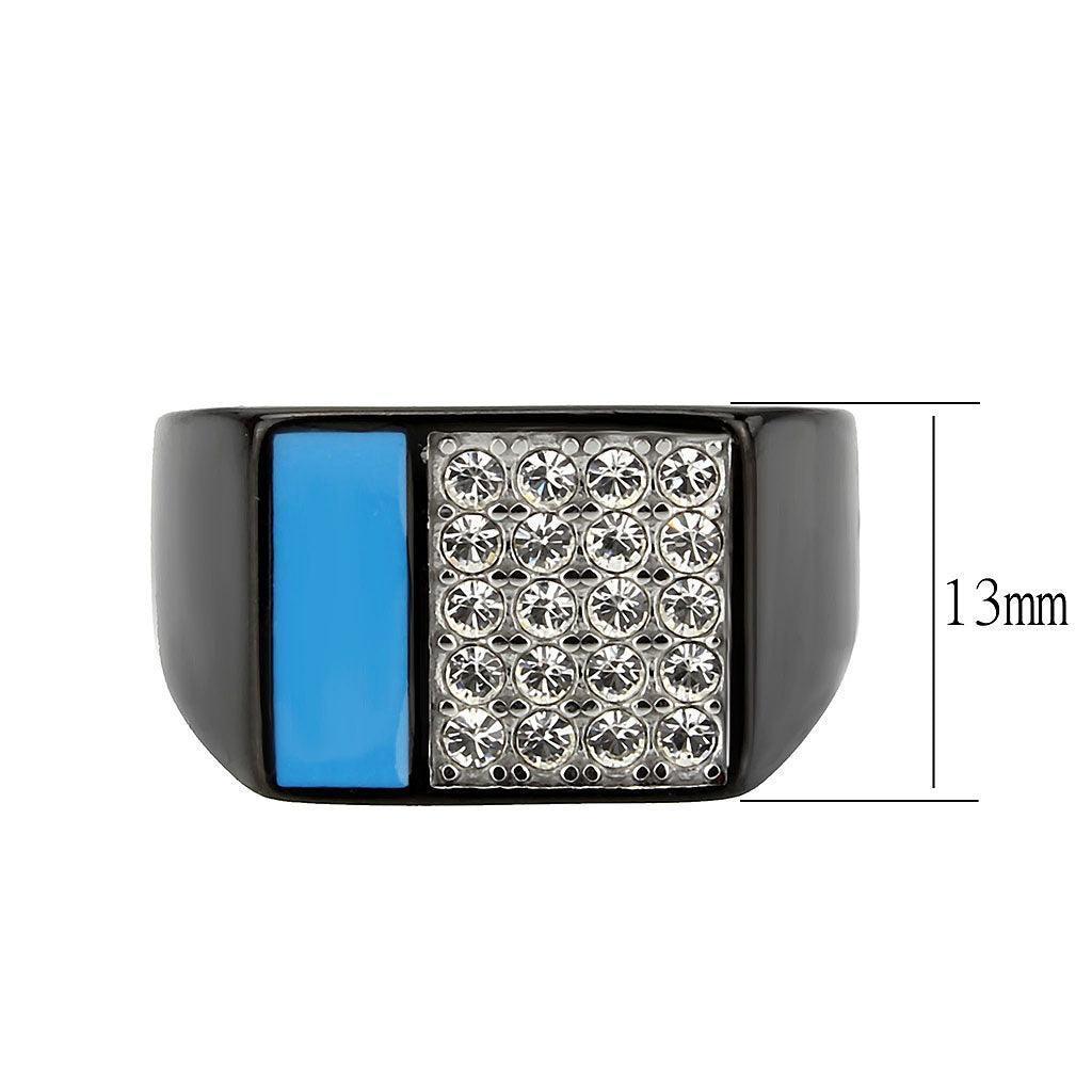 Mens Black Ring Rectangular Turquoise Stainless Steel Ring in Sea Blue with Diamonds - Jewelry Store by Erik Rayo