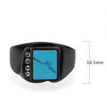 Load image into Gallery viewer, Mens Black Ring Rectangular Turquoise Stainless Steel Ring in Sea Blue with Side Diamonds - Jewelry Store by Erik Rayo
