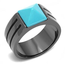 Load image into Gallery viewer, Mens Black Ring Turquoise Pyramod Stainless Steel Ring in Blue - Jewelry Store by Erik Rayo
