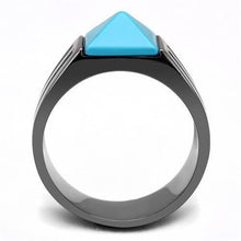 Load image into Gallery viewer, Mens Black Ring Turquoise Pyramod Stainless Steel Ring in Blue - Jewelry Store by Erik Rayo
