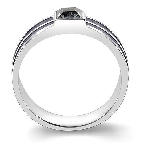 Mens Black Silver Elegant Ring Stainless Steel Ring with Top Grade Crystal in Black Diamond - Jewelry Store by Erik Rayo