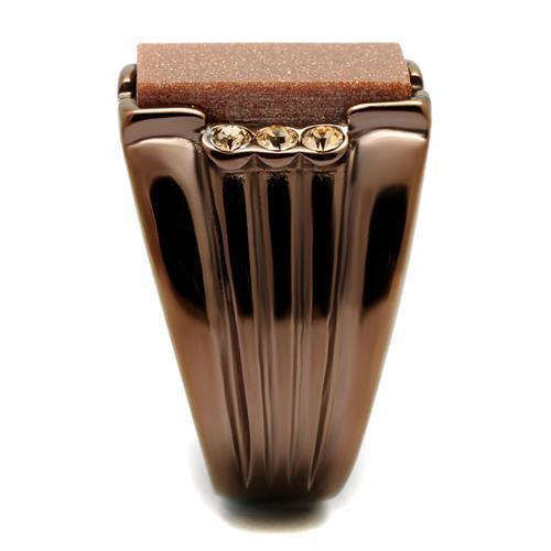 Mens Brown Rings Stainless Steel Semi-Precious Gold Sand Stone in Siam Anillo Cafe de Compromiso Para Hombre Acero Inoxidable - Jewelry Store by Erik Rayo