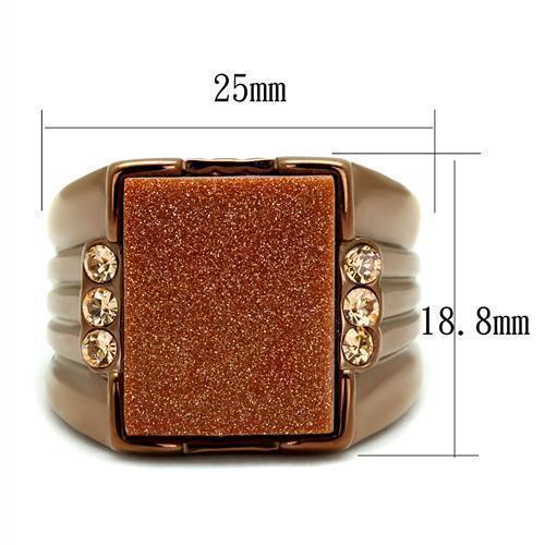 Mens Brown Rings Stainless Steel Semi-Precious Gold Sand Stone in Siam Anillo Cafe de Compromiso Para Hombre Acero Inoxidable - Jewelry Store by Erik Rayo