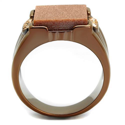 Mens Brown Rings Stainless Steel Semi-Precious Gold Sand Stone in Siam Anillo Cafe de Compromiso Para Hombre Acero Inoxidable - Jewelry Store by Erik Rayo