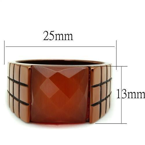 Mens Coffee Brown Ring Anillo Cafe Para Hombres 316L Stainless Steel with Semi-Precious Cat Eye in Orange - Jewelry Store by Erik Rayo