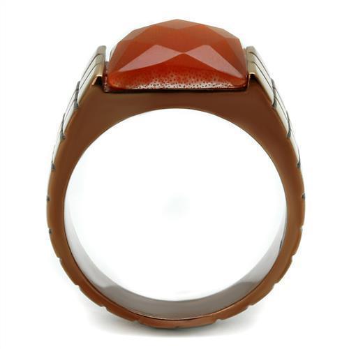 Mens Coffee Brown Ring Anillo Cafe Para Hombres 316L Stainless Steel with Semi-Precious Cat Eye in Orange - Jewelry Store by Erik Rayo