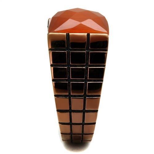 Mens Coffee Brown Ring Anillo Cafe Para Hombres 316L Stainless Steel with Semi-Precious Cat Eye in Orange - Jewelry Store by Erik Rayo