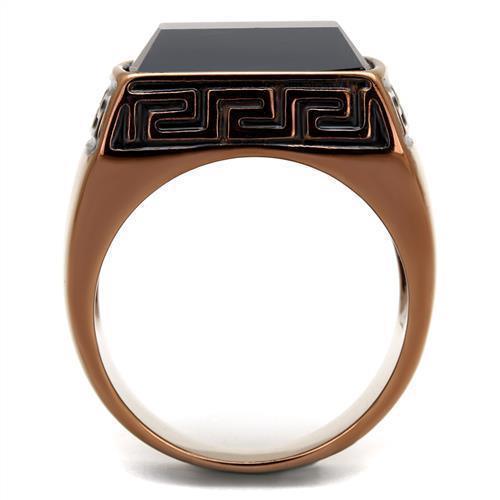 Mens Coffee Brown Ring Anillo Cafe Para Hombres 316L Stainless Steel with Synthetic Onyx in Jet - Jewelry Store by Erik Rayo