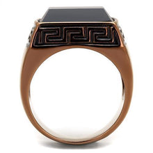 Load image into Gallery viewer, Mens Coffee Brown Ring Anillo Cafe Para Hombres 316L Stainless Steel with Synthetic Onyx in Jet - Jewelry Store by Erik Rayo
