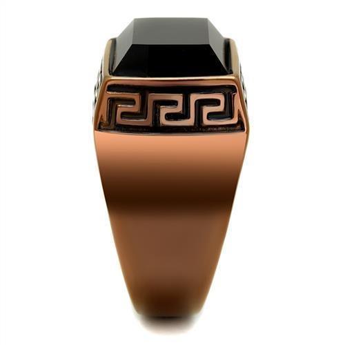 Mens Coffee Brown Ring Anillo Cafe Para Hombres 316L Stainless Steel with Synthetic Onyx in Jet - Jewelry Store by Erik Rayo