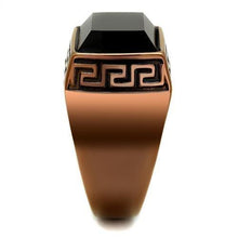 Load image into Gallery viewer, Mens Coffee Brown Ring Anillo Cafe Para Hombres 316L Stainless Steel with Synthetic Onyx in Jet - Jewelry Store by Erik Rayo
