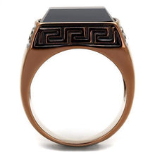 Load image into Gallery viewer, Mens Coffee Brown Ring Anillo Cafe Para Hombres Stainless Steel with Synthetic Onyx in Jet - Jewelry Store by Erik Rayo
