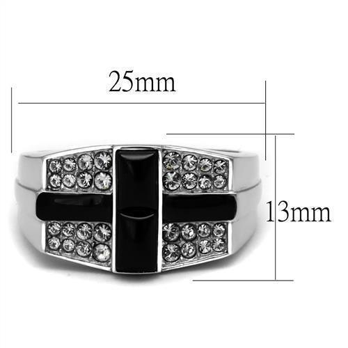 Mens Cross Rings Black Onyx Stainless Steel Ring with Top Grade Crystal in Clear - Jewelry Store by Erik Rayo