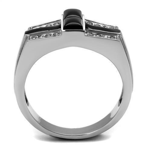 Mens Cross Rings Black Onyx Stainless Steel Ring with Top Grade Crystal in Clear - Jewelry Store by Erik Rayo