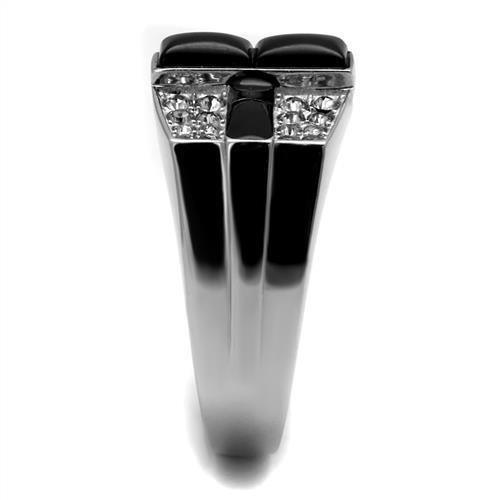 Mens Cross Rings Black Onyx Stainless Steel Ring with Top Grade Crystal in Clear - Jewelry Store by Erik Rayo