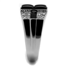 Load image into Gallery viewer, Mens Cross Rings Black Onyx Stainless Steel Ring with Top Grade Crystal in Clear - Jewelry Store by Erik Rayo
