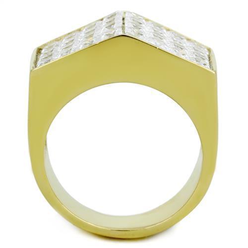 Mens Gold Ring 316L Stainless Steel Anillo Color Oro Para Hombre Ninos Acero Inoxidable with AAA Grade CZ in Clear Gideon - Jewelry Store by Erik Rayo