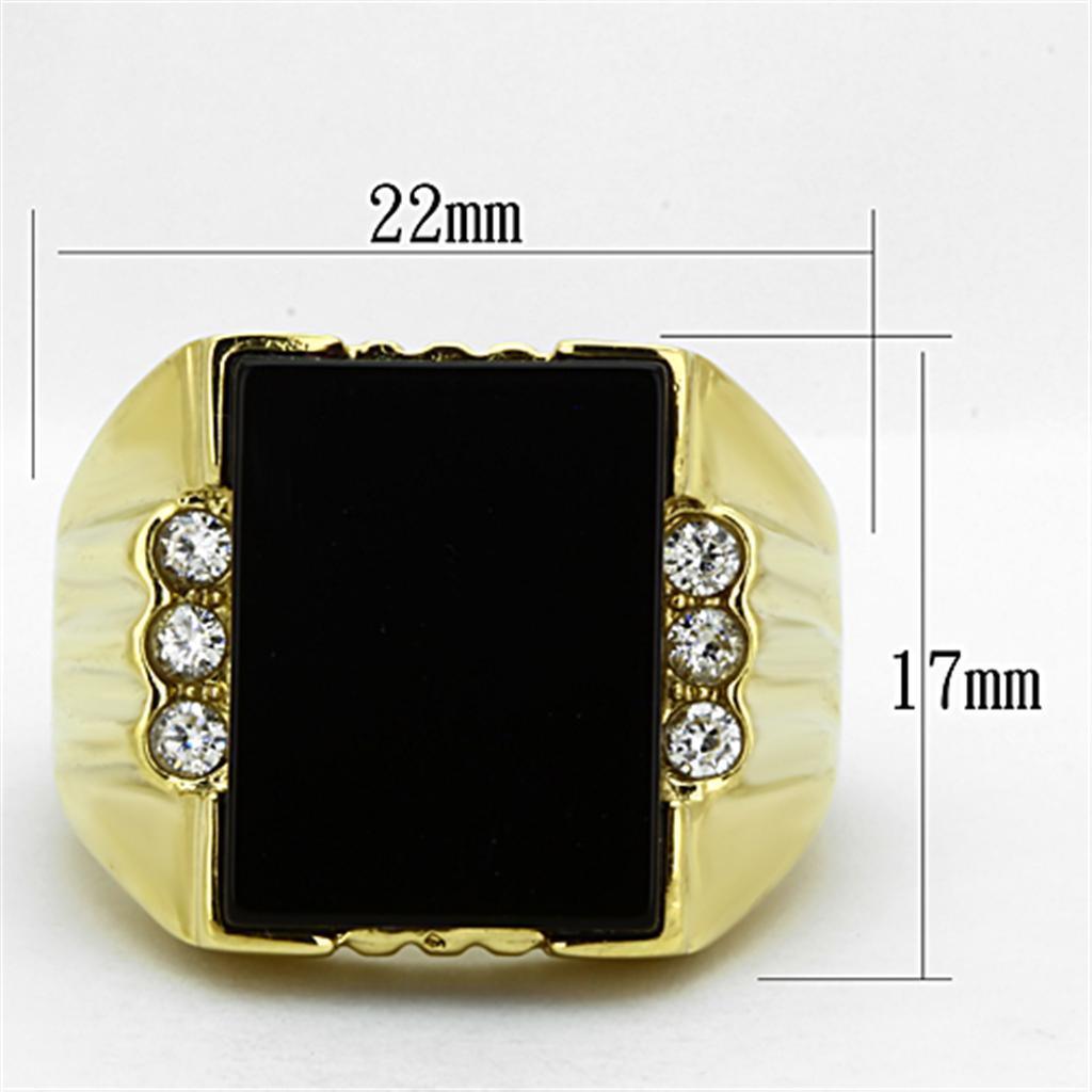 Mens Gold Ring 316L Stainless Steel Anillo Color Oro Para Hombre Ninos Acero Inoxidable with Synthetic Onyx in Jet Hope - Jewelry Store by Erik Rayo