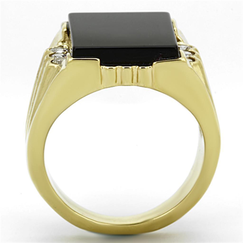 Mens Gold Ring 316L Stainless Steel Anillo Color Oro Para Hombre Ninos Acero Inoxidable with Synthetic Onyx in Jet Hope - Jewelry Store by Erik Rayo