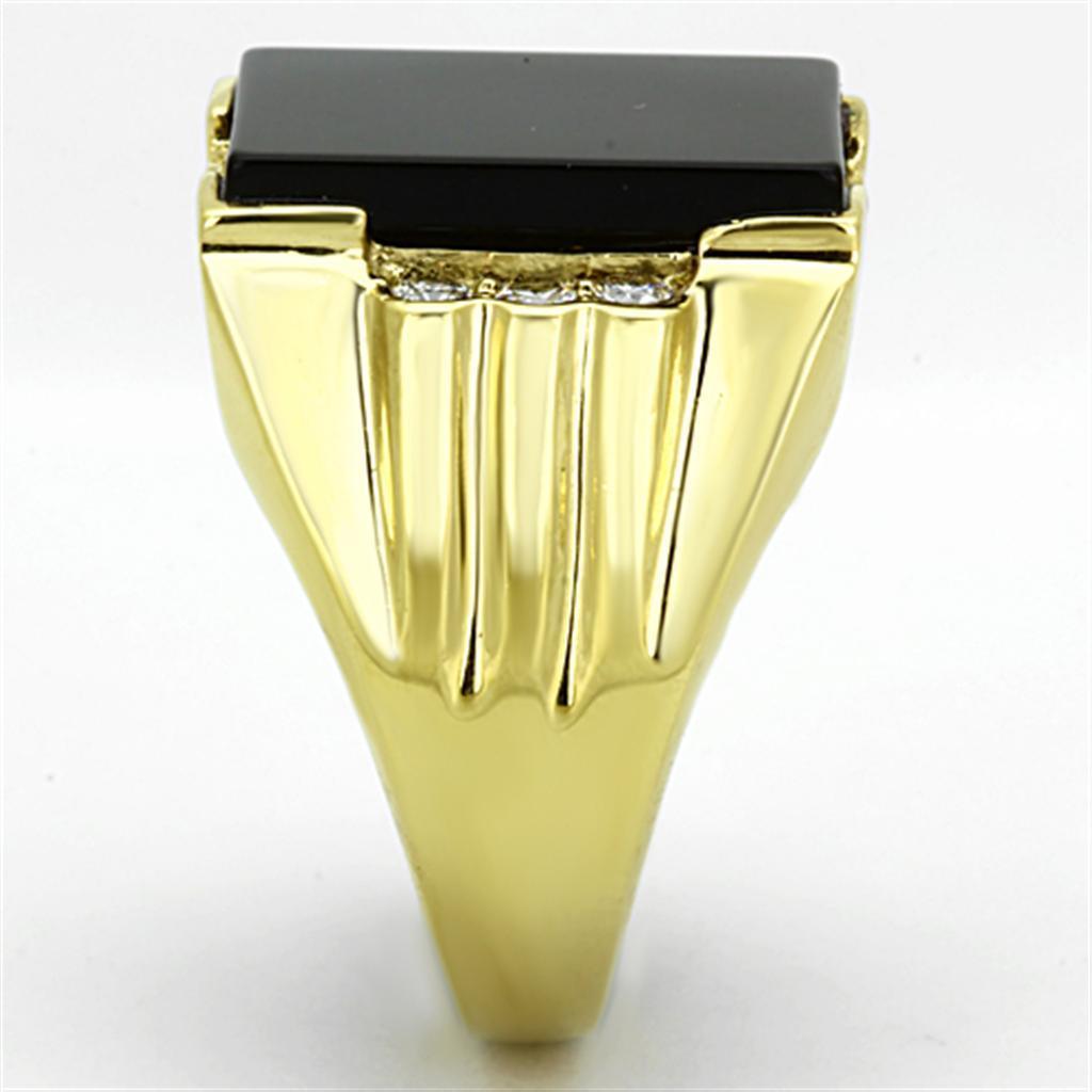 Mens Gold Ring 316L Stainless Steel Anillo Color Oro Para Hombre Ninos Acero Inoxidable with Synthetic Onyx in Jet Hope - Jewelry Store by Erik Rayo