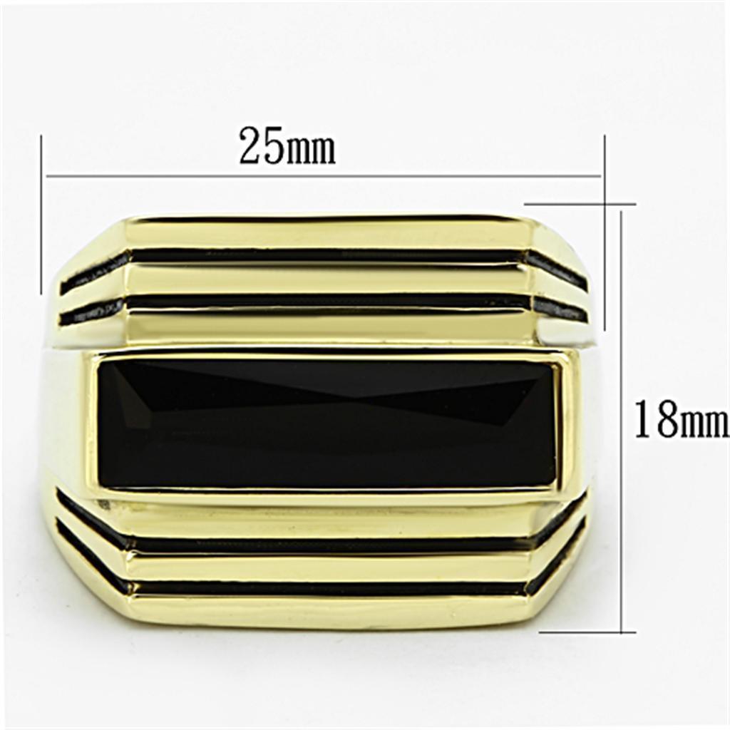 Mens Gold Ring 316L Stainless Steel Anillo Color Oro Para Hombre Ninos Acero Inoxidable with Synthetic Synthetic Glass in Jet Jerusha - Jewelry Store by Erik Rayo
