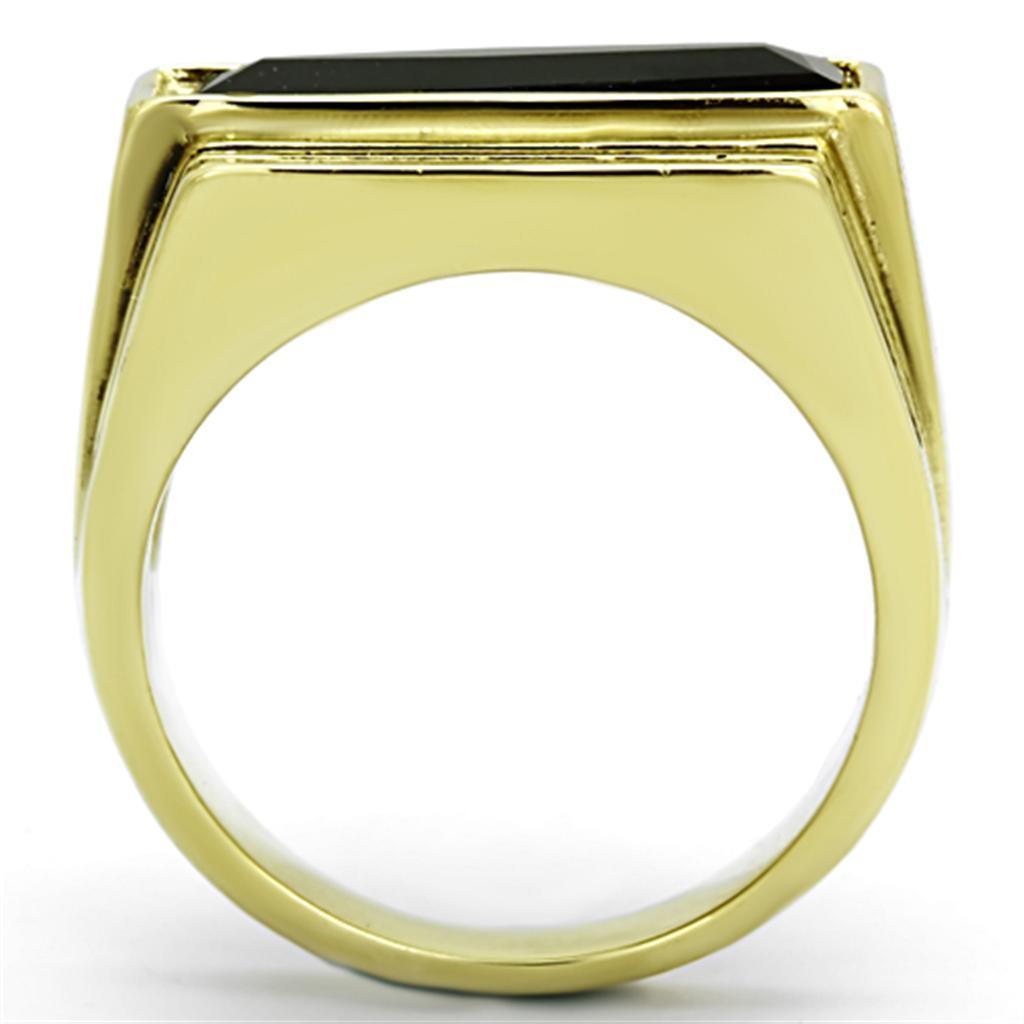 Mens Gold Ring 316L Stainless Steel Anillo Color Oro Para Hombre Ninos Acero Inoxidable with Synthetic Synthetic Glass in Jet Jerusha - Jewelry Store by Erik Rayo